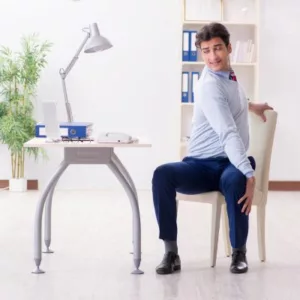 A simple torso twist can help alleviate spine stress when working from home
